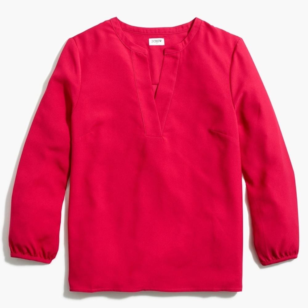 J. Crew Hot Pink V-Neck Long Sleeve Blouse